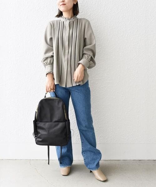 極美品✨定価１.６万❤️　配色チェックソリッドハシゴレースピンタックブラウス