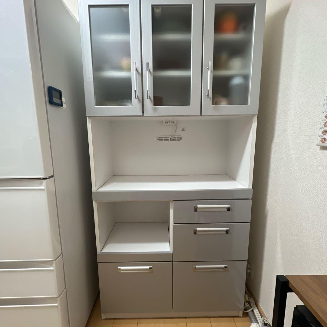 【3/30まで】食器棚　カップボード　90cm幅　コンセント付き　キッチン収納