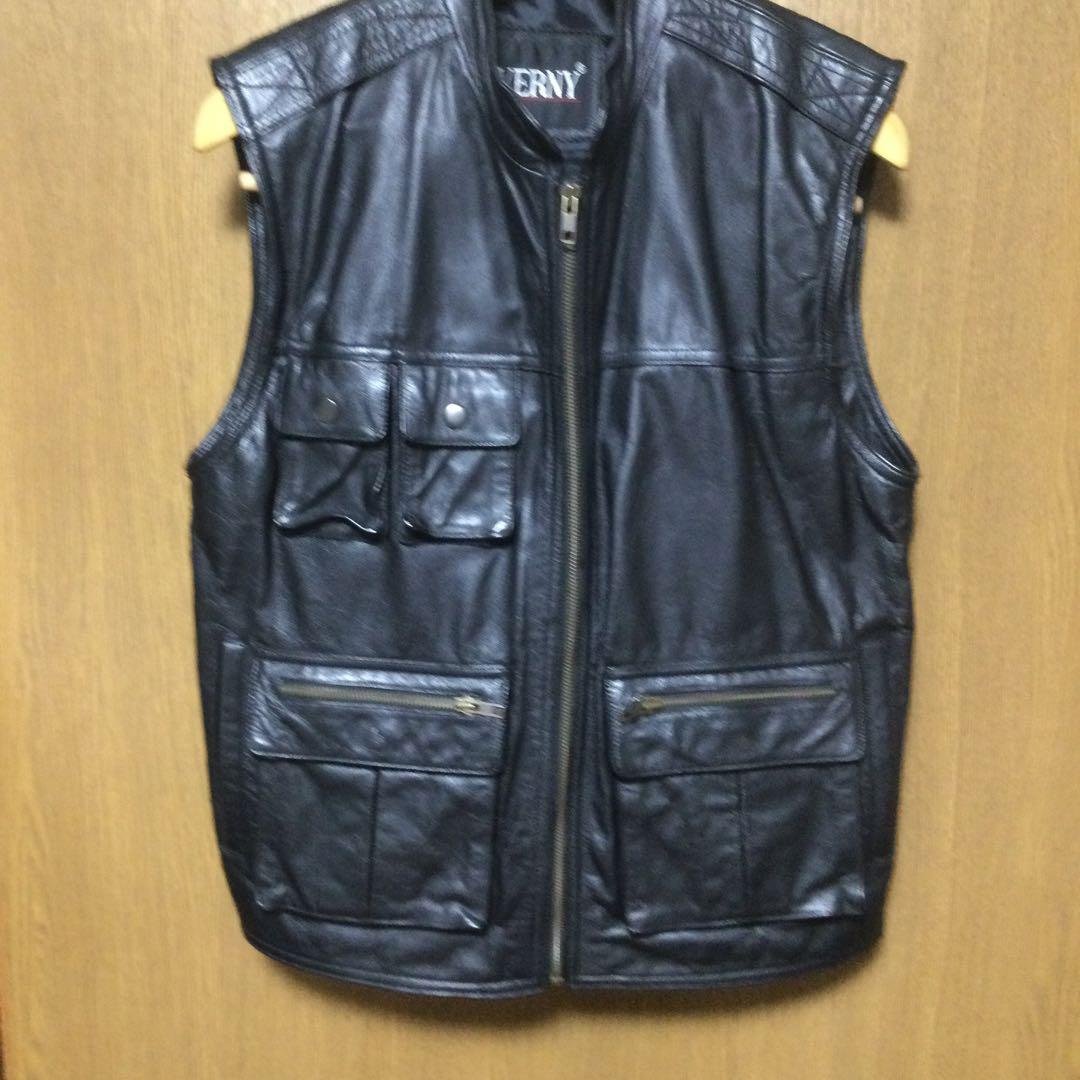 【古着ヴィンテージ】GIVERNY マルチポケット黒レザーベストハンティング L