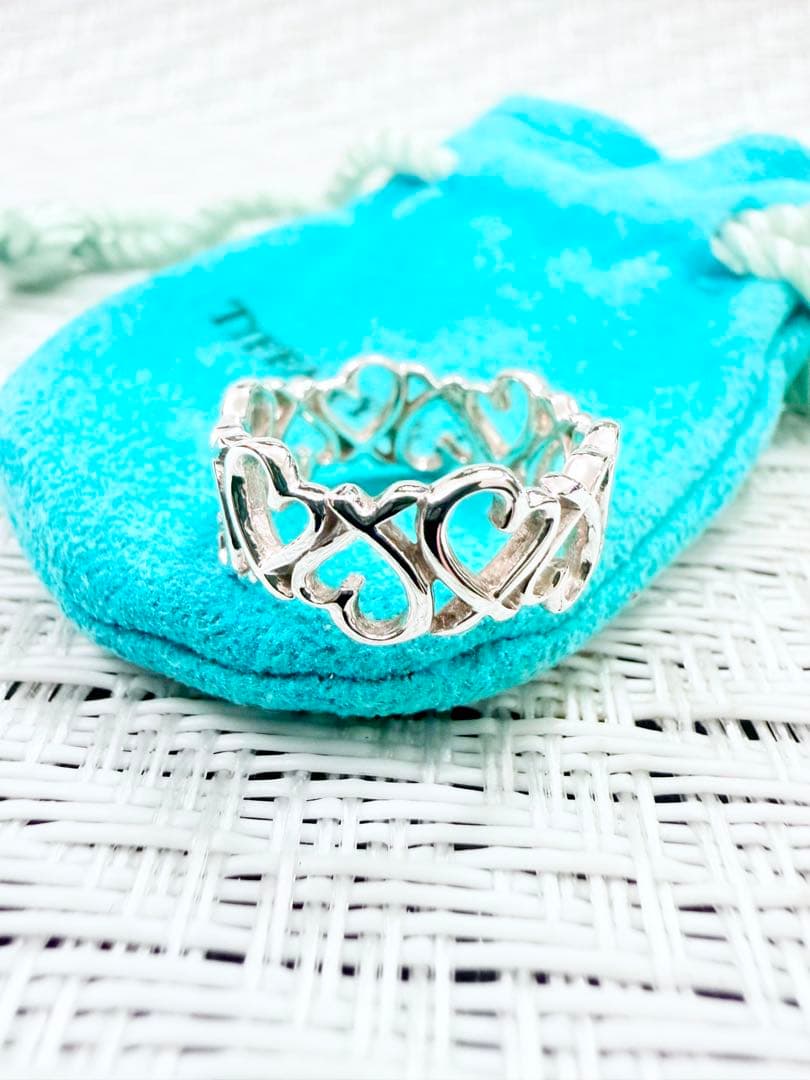 磨き済み　ティファニー　TIFFANY ラビングハート バンド リング 7.5号