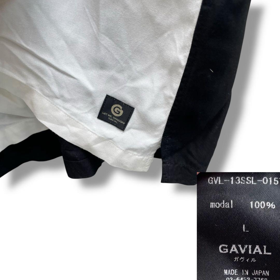美品 GAVIAL ガヴィル 刺繍入り ツートン ボーリングシャツ L