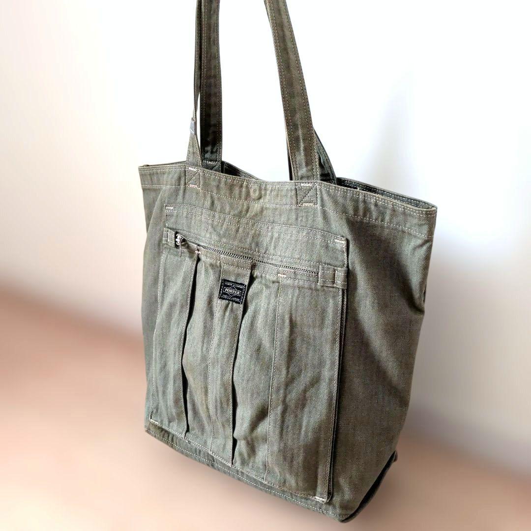PORTER オリーブグリーン デニム トートバッグ 大容量