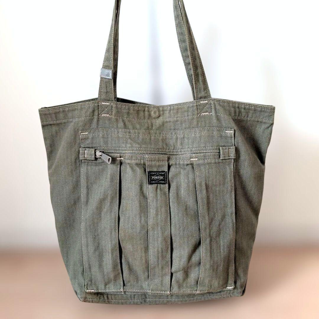 PORTER オリーブグリーン デニム トートバッグ 大容量