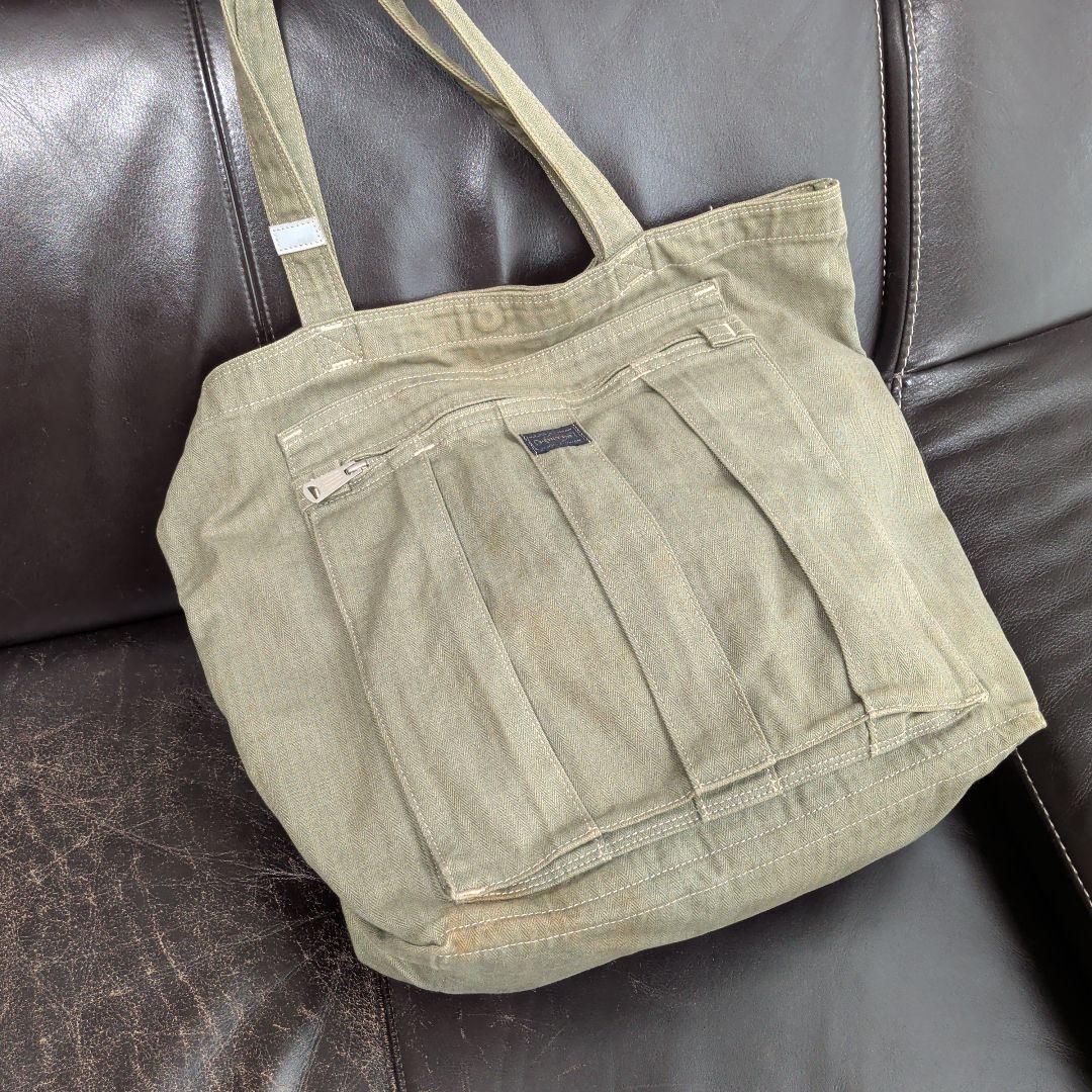PORTER オリーブグリーン デニム トートバッグ 大容量