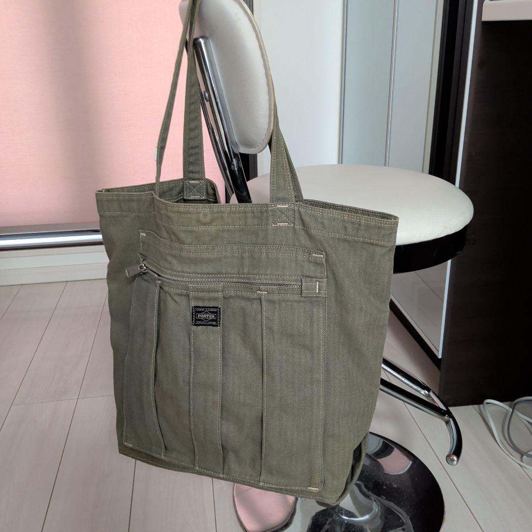 PORTER オリーブグリーン デニム トートバッグ 大容量