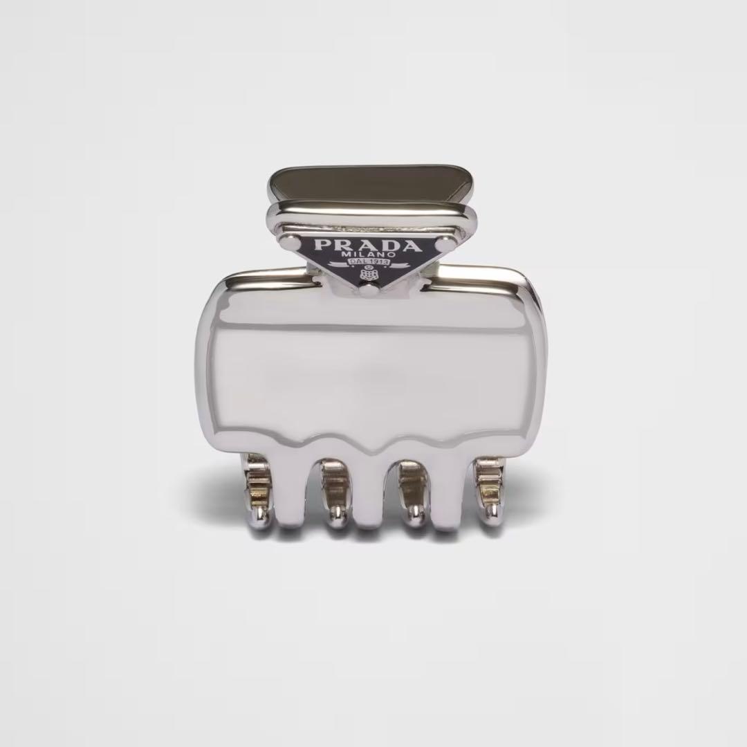 【KK】PRADA メタル ヘアクリップ スティールグレー 《認定書付き》