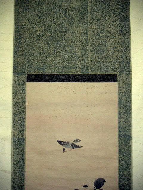 ♥掛軸　日本画　竹腰僊洞　花鳥図　掛け軸　時代箱付き