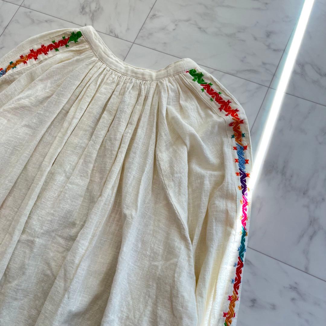 Fread インド綿　刺繍ブラウス　トップス　長袖エスニック　フレア袖