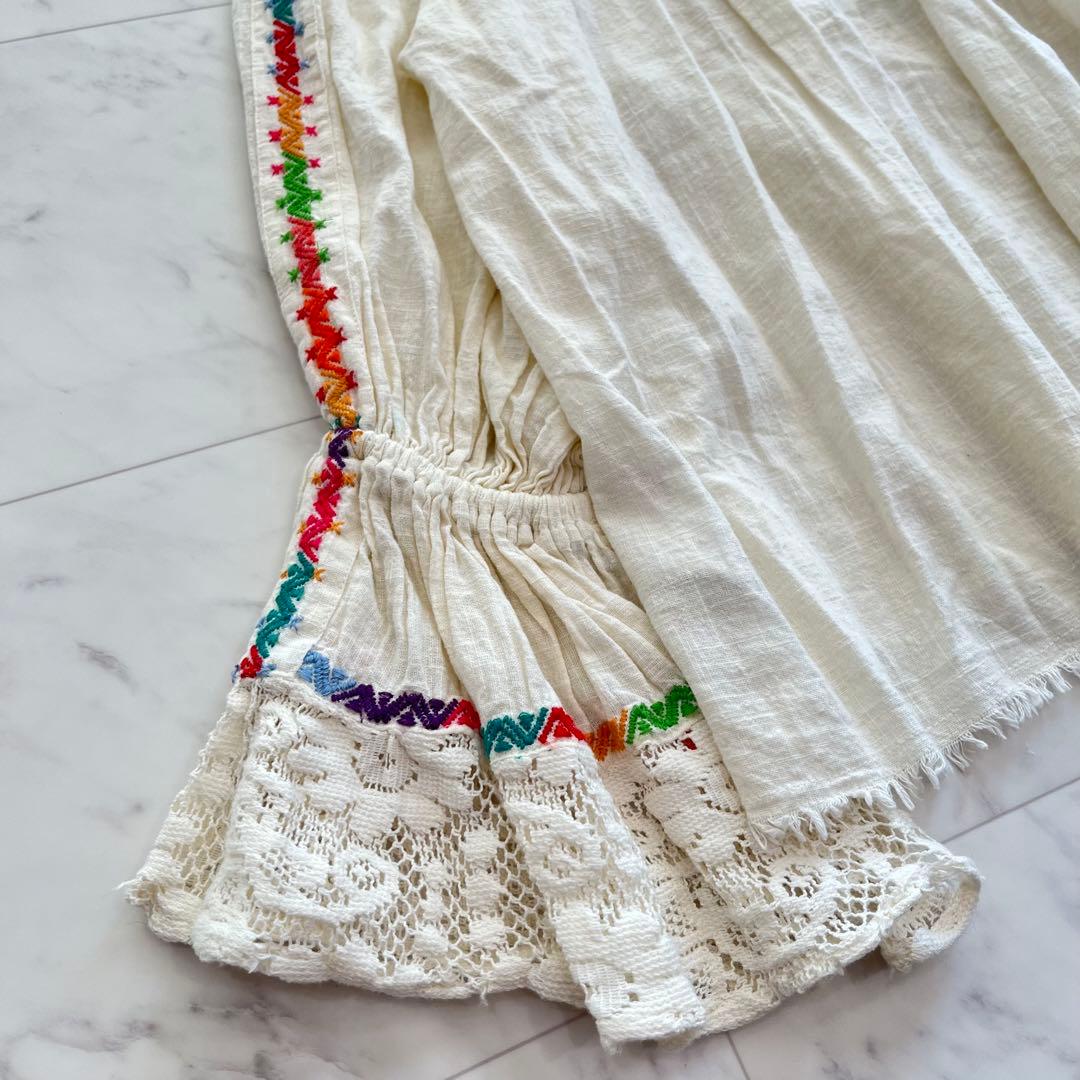 Fread インド綿　刺繍ブラウス　トップス　長袖エスニック　フレア袖