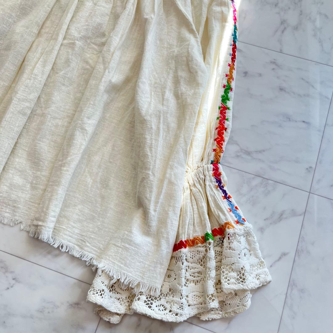 Fread インド綿　刺繍ブラウス　トップス　長袖エスニック　フレア袖