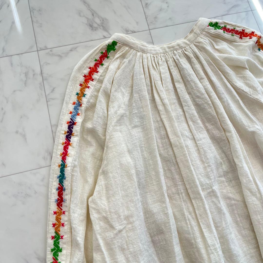 Fread インド綿　刺繍ブラウス　トップス　長袖エスニック　フレア袖