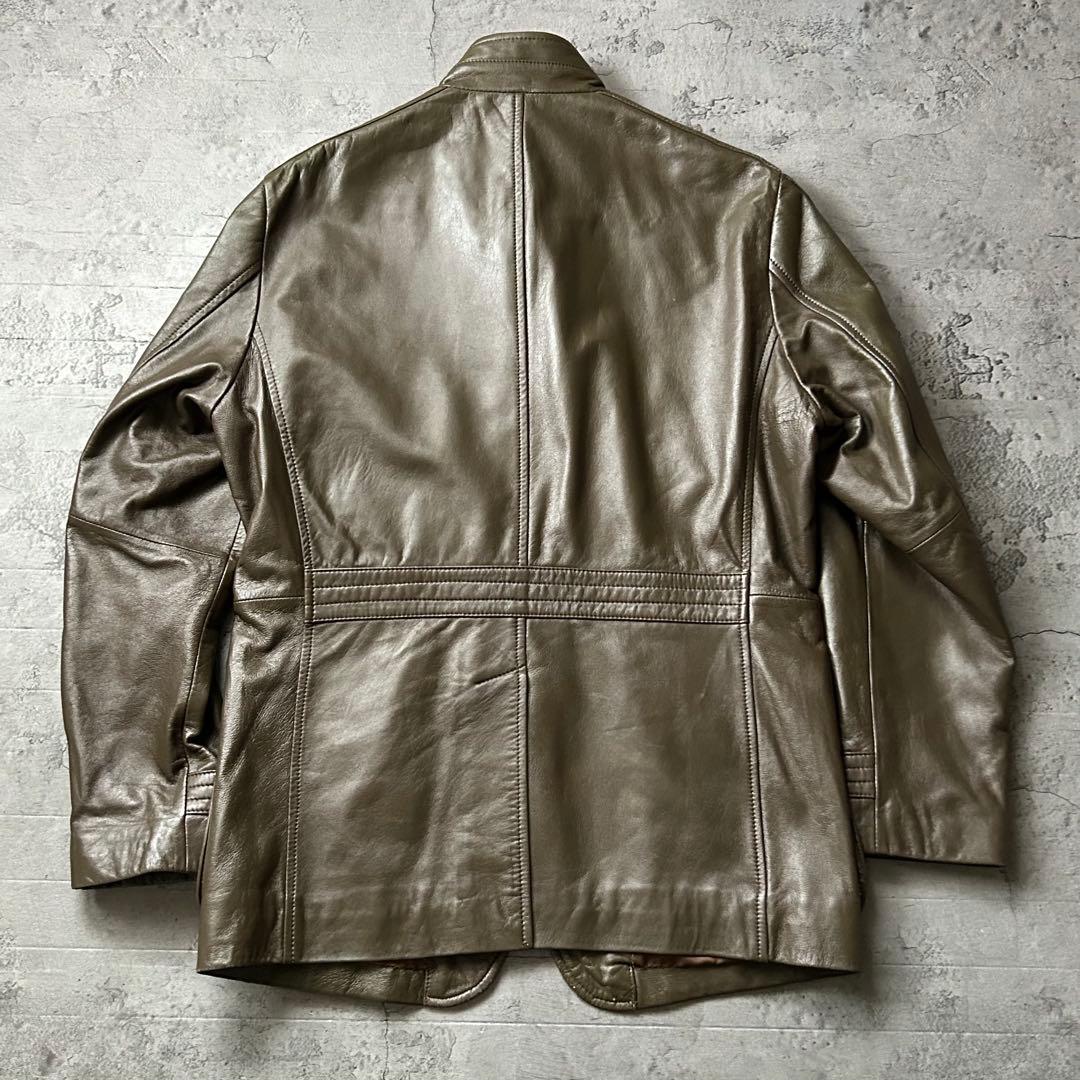 極美品 ジーステージ レザージャケット L カーキ ラムレザー