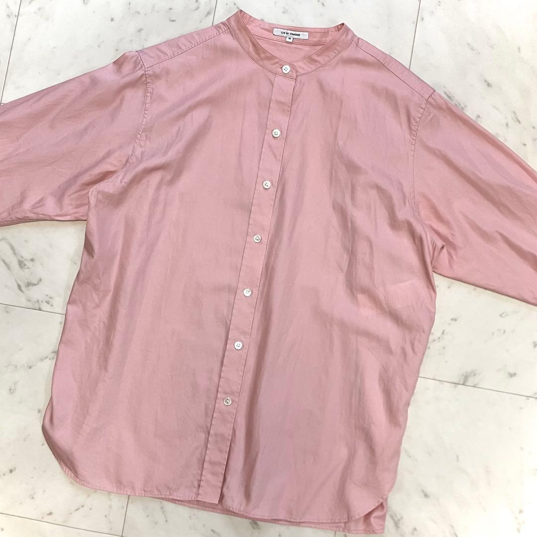 美品 23区 CANCLINI バンドカラー コットンシャツ ピンク 46