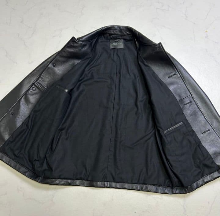 ナノユニバース レザー カーコート 羊革 黒 M 本革 レザージャケット