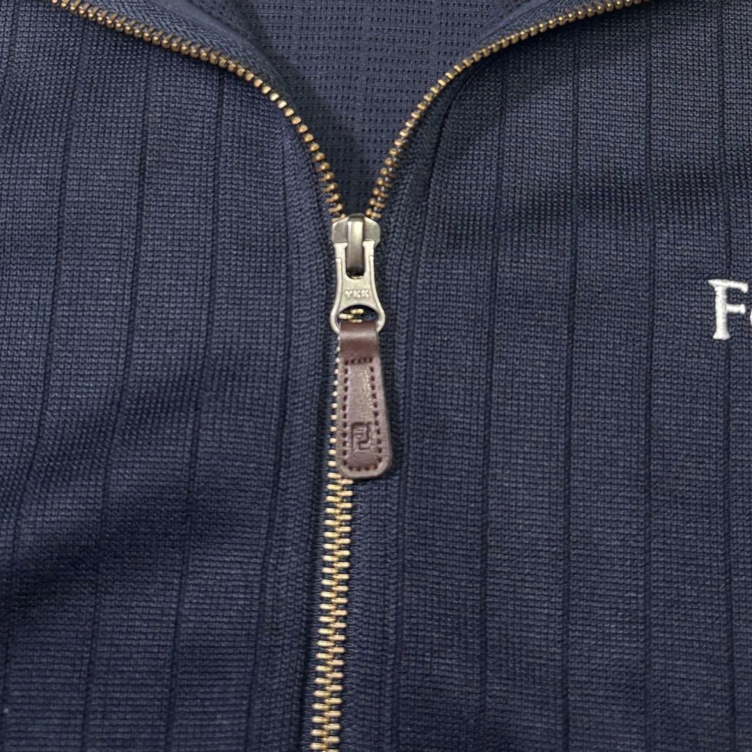 ◎極美品 FOOTJOY ゴルフ ニット ジップアップ レザー使い ロゴ刺繍L
