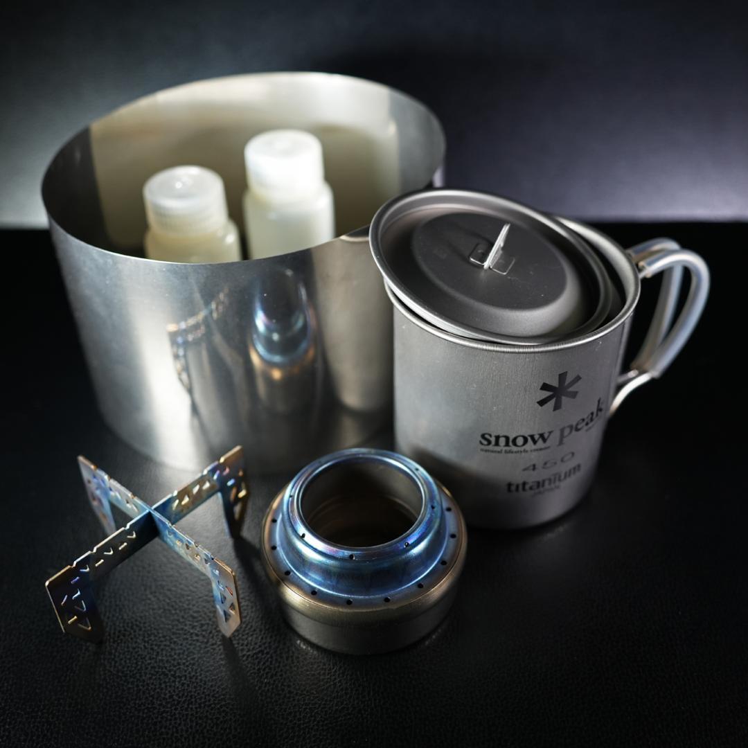 ハ*ル様 チタンアルコールストーブとチタンマグのセット【付属品多数・良品】