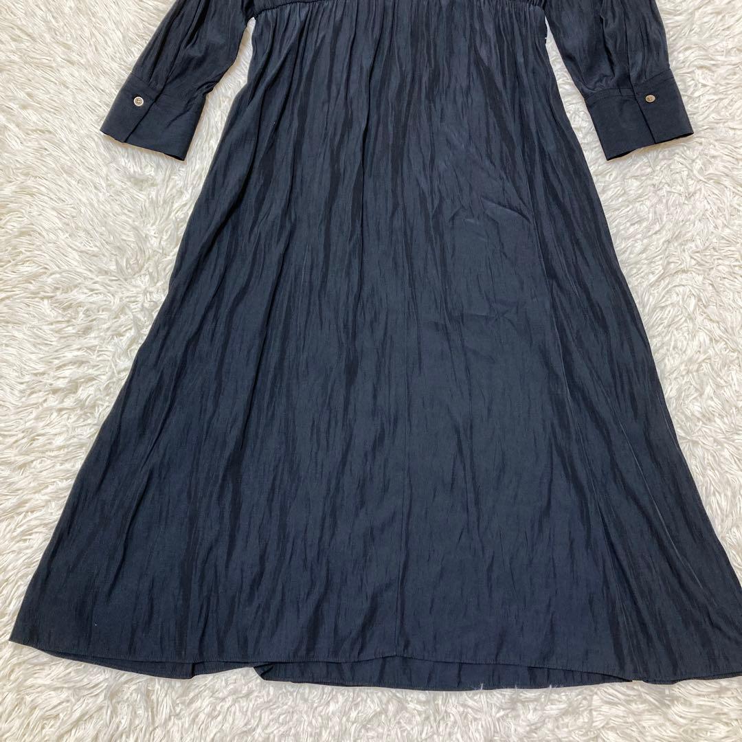 極美品✨UNTITLED サテンプリーツ ロングワンピース XL ネイビー