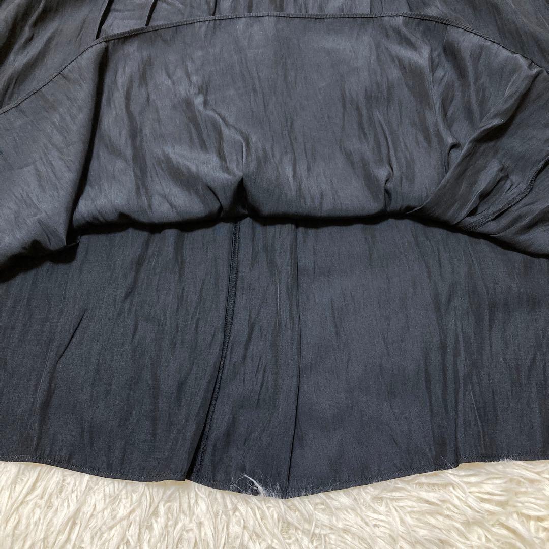 極美品✨UNTITLED サテンプリーツ ロングワンピース XL ネイビー