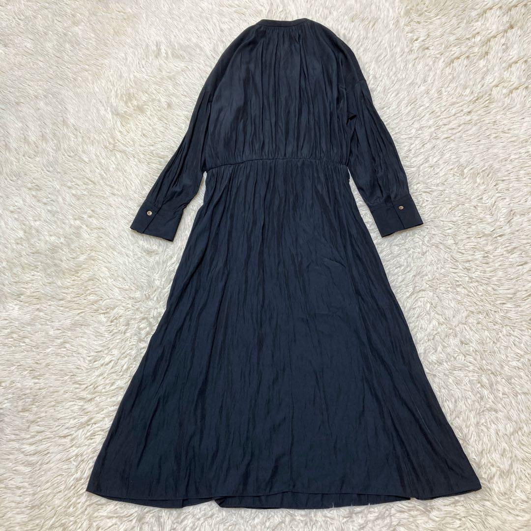 極美品✨UNTITLED サテンプリーツ ロングワンピース XL ネイビー