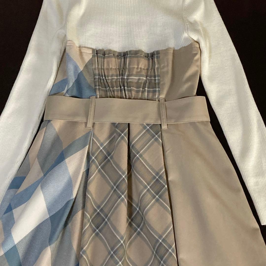 極美品 ブルーレーベルクレストブリッジ ドッキングワンピース 36 チェック切替