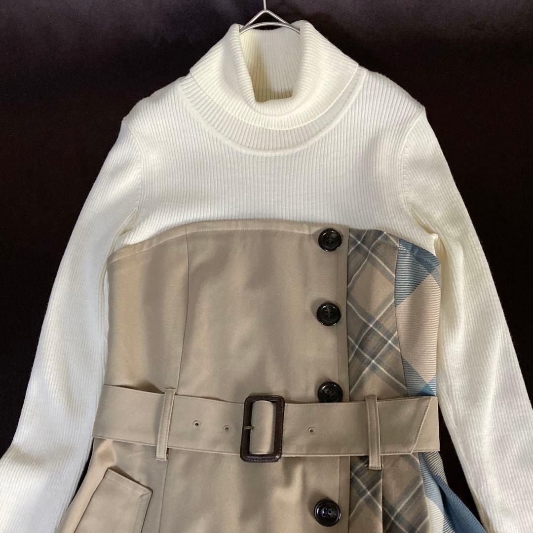 極美品 ブルーレーベルクレストブリッジ ドッキングワンピース 36 チェック切替