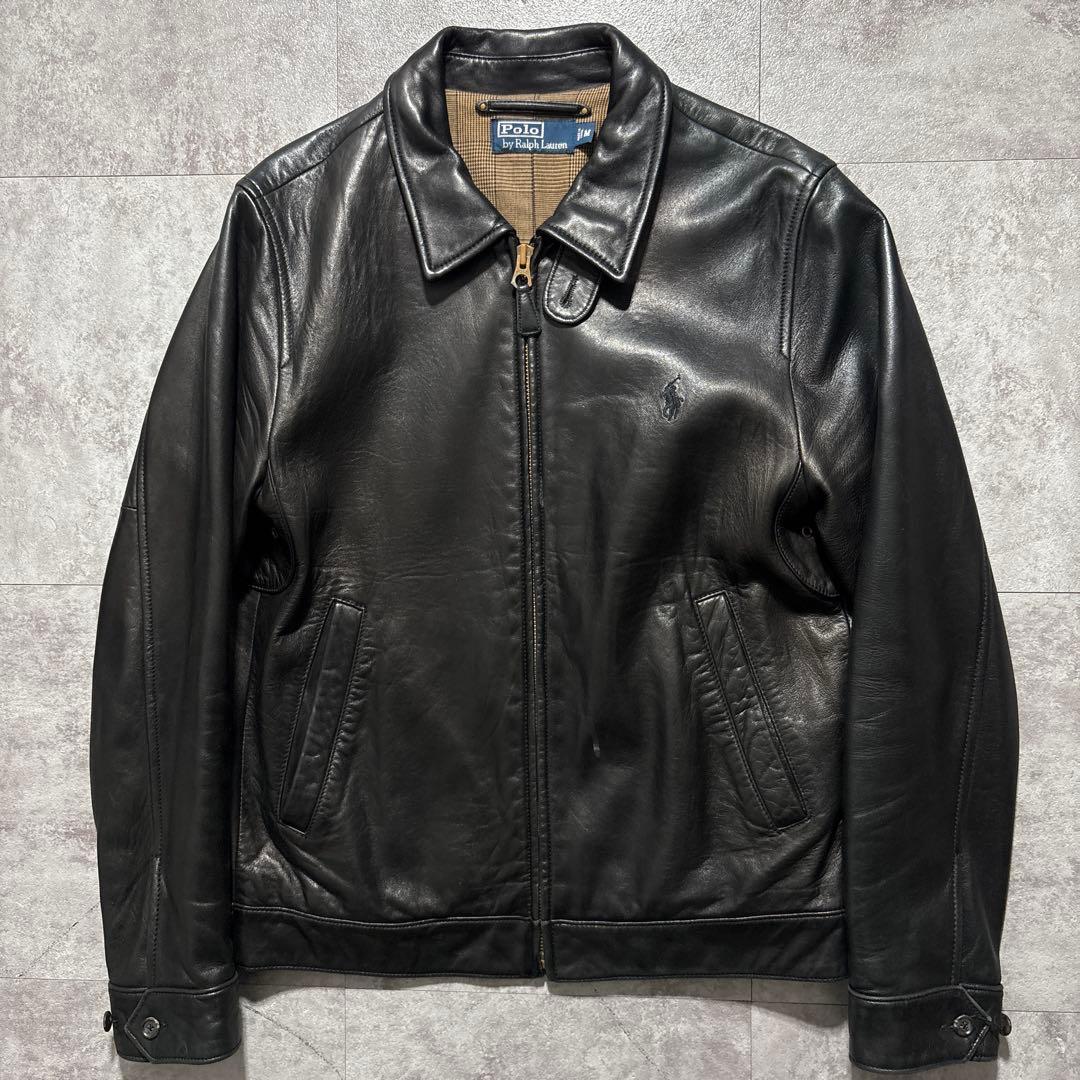 90s〜00s ラルフ　レザー　スウィングトップ　ブラックポニー　黒ポニー　黒色