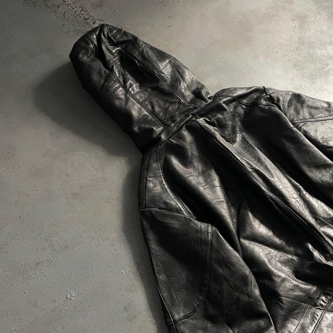ジャケット・アウター Vintage MIT leather ribbed hooded jacket