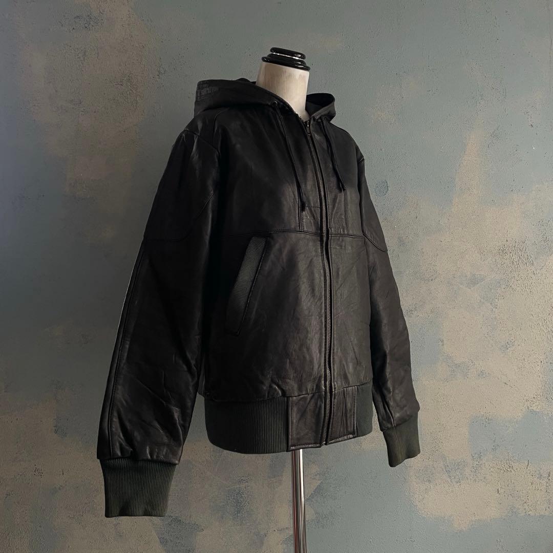 ジャケット・アウター Vintage MIT leather ribbed hooded jacket