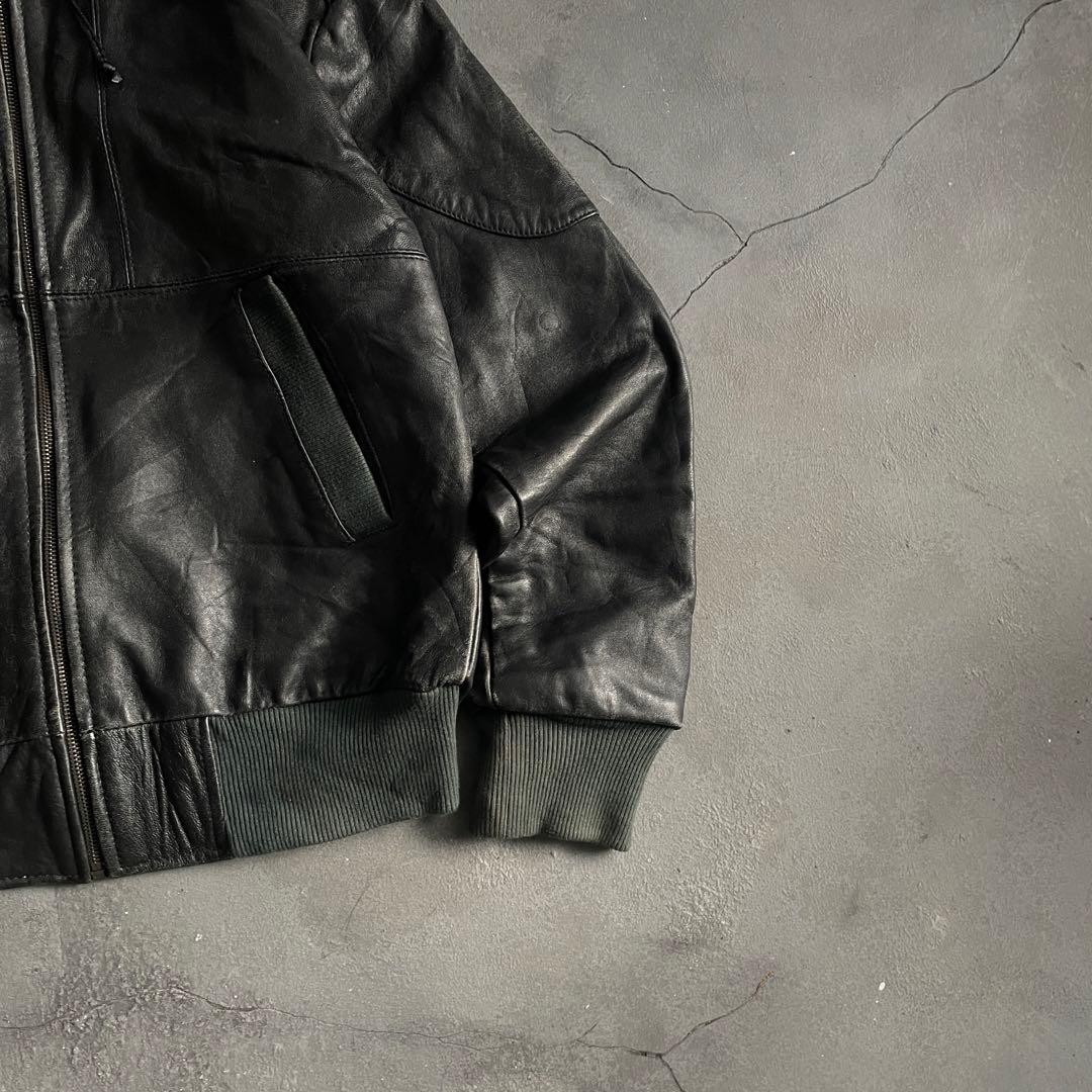 ジャケット・アウター Vintage MIT leather ribbed hooded jacket