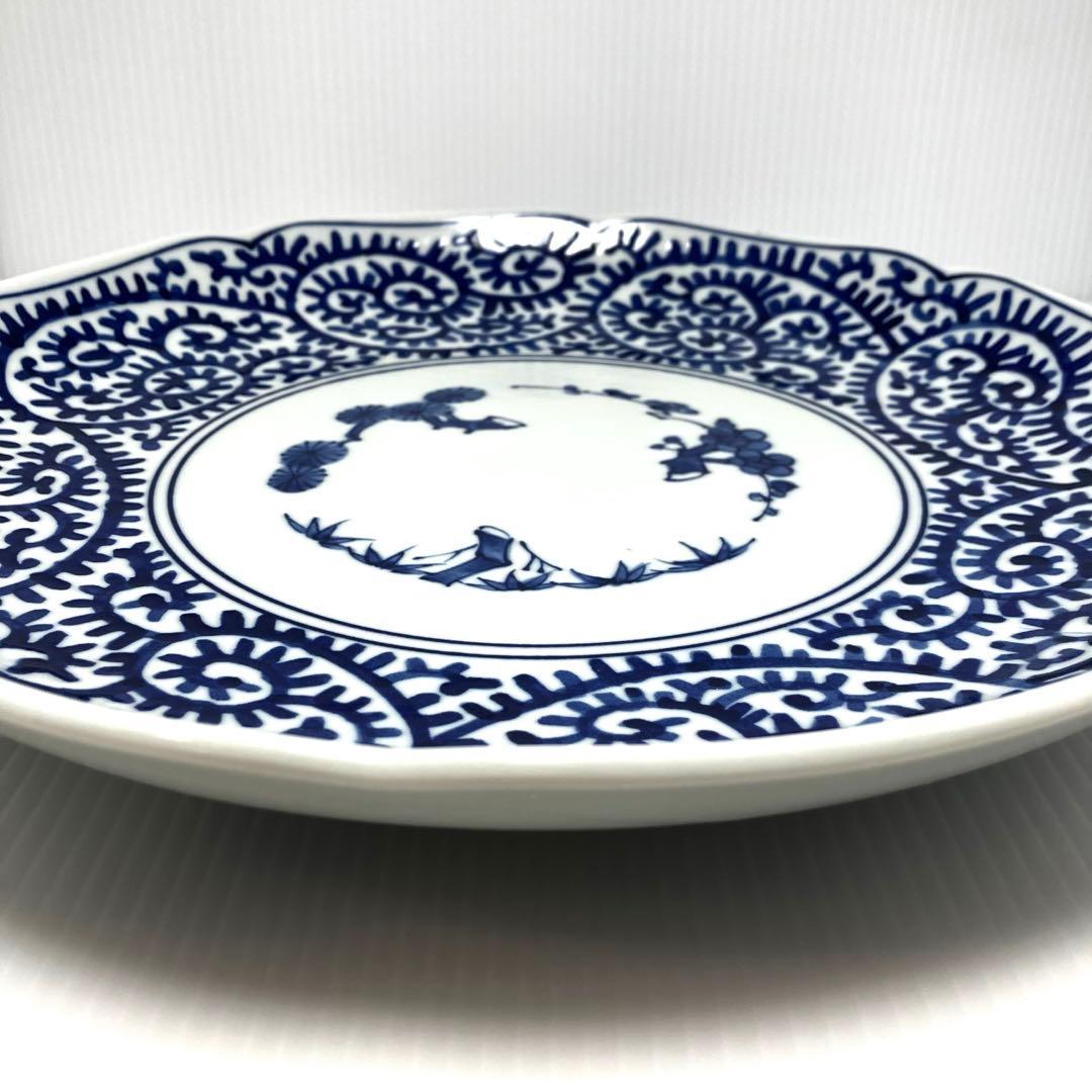 希少 有田焼 林斎窯 古伊万里 大皿 丸皿 青色 伝統工芸 32cm 皿