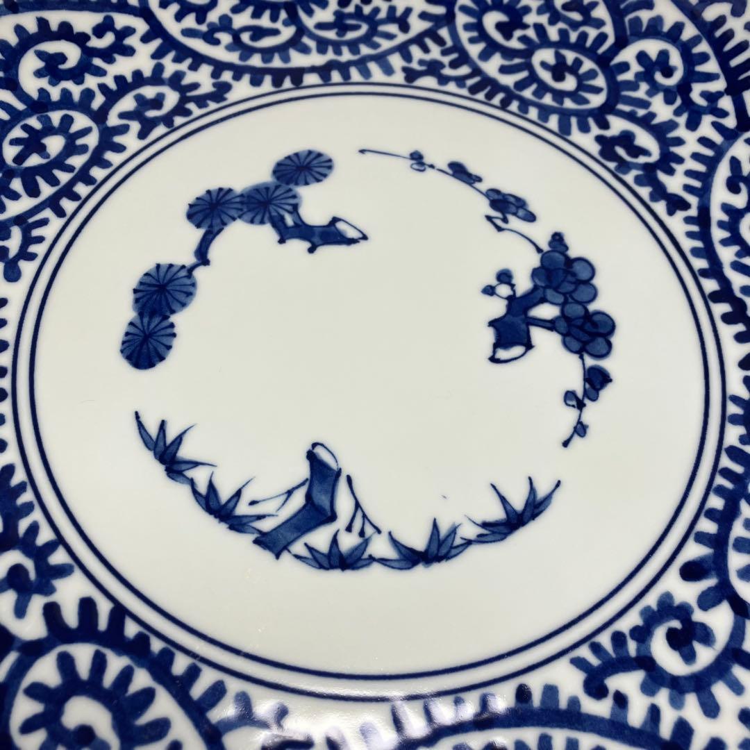希少 有田焼 林斎窯 古伊万里 大皿 丸皿 青色 伝統工芸 32cm 皿
