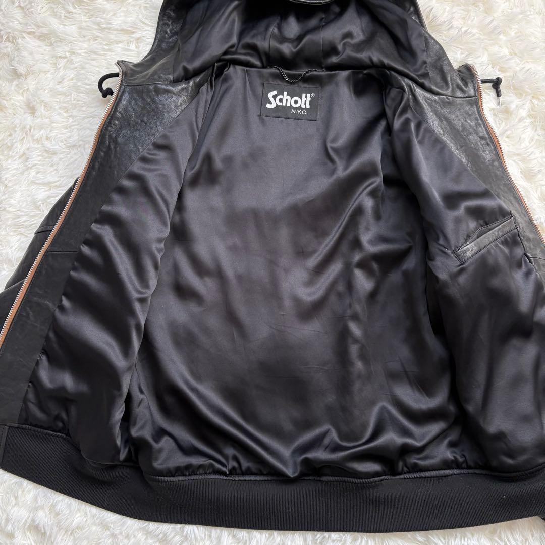 極美品 Schott ラムレザー ジャケット パーカー ジップアップ リブ 38