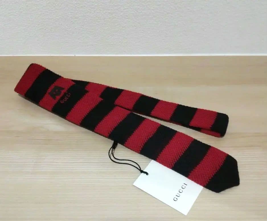 【タグ付新品】グッチ/GUCCI ボーダー スカル ウール ネクタイ/ナロータイ