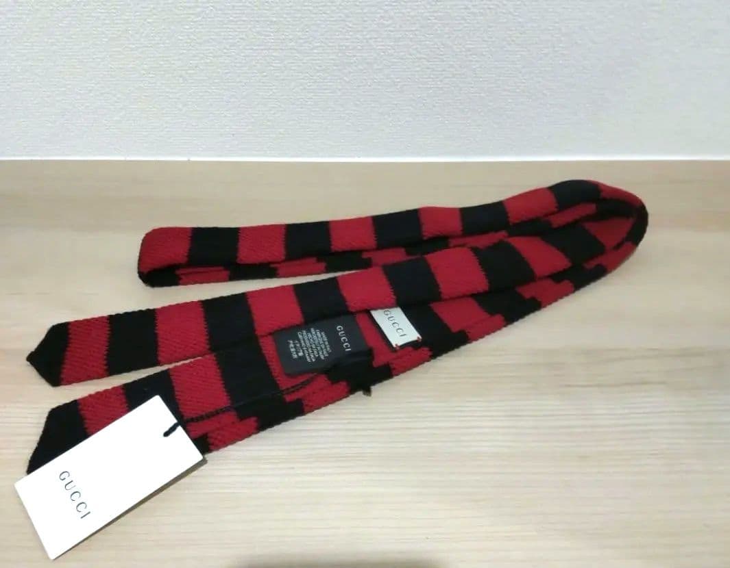 【タグ付新品】グッチ/GUCCI ボーダー スカル ウール ネクタイ/ナロータイ