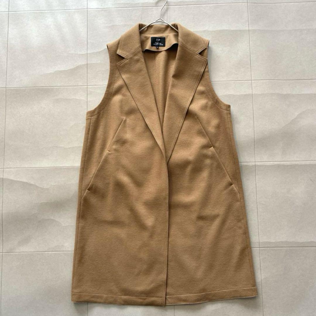 美品 23区♡ウール ロングジレ キャメル 大きいサイズ 44 ピークドラペル