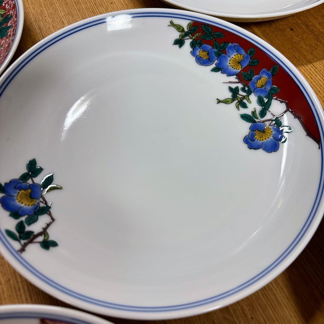 九谷焼　錦栄窯　時代絵　花絵変わり　6号皿揃　中皿　盛皿　19cm