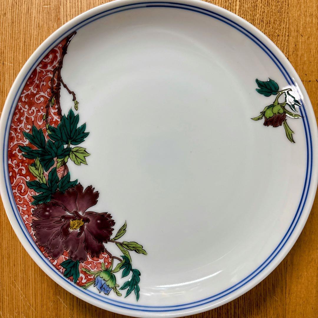 九谷焼　錦栄窯　時代絵　花絵変わり　6号皿揃　中皿　盛皿　19cm