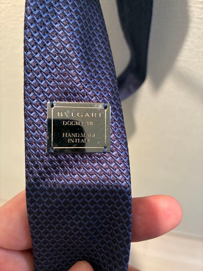 BULGARI DOUBLE TIE ネイビー シルク100%