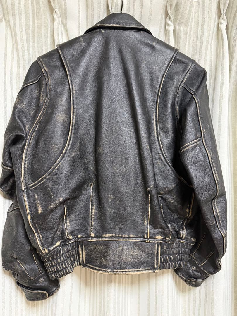 ジャケット・アウター NVRFRGT DISTRESSED LEATHER BOMBER JACKET