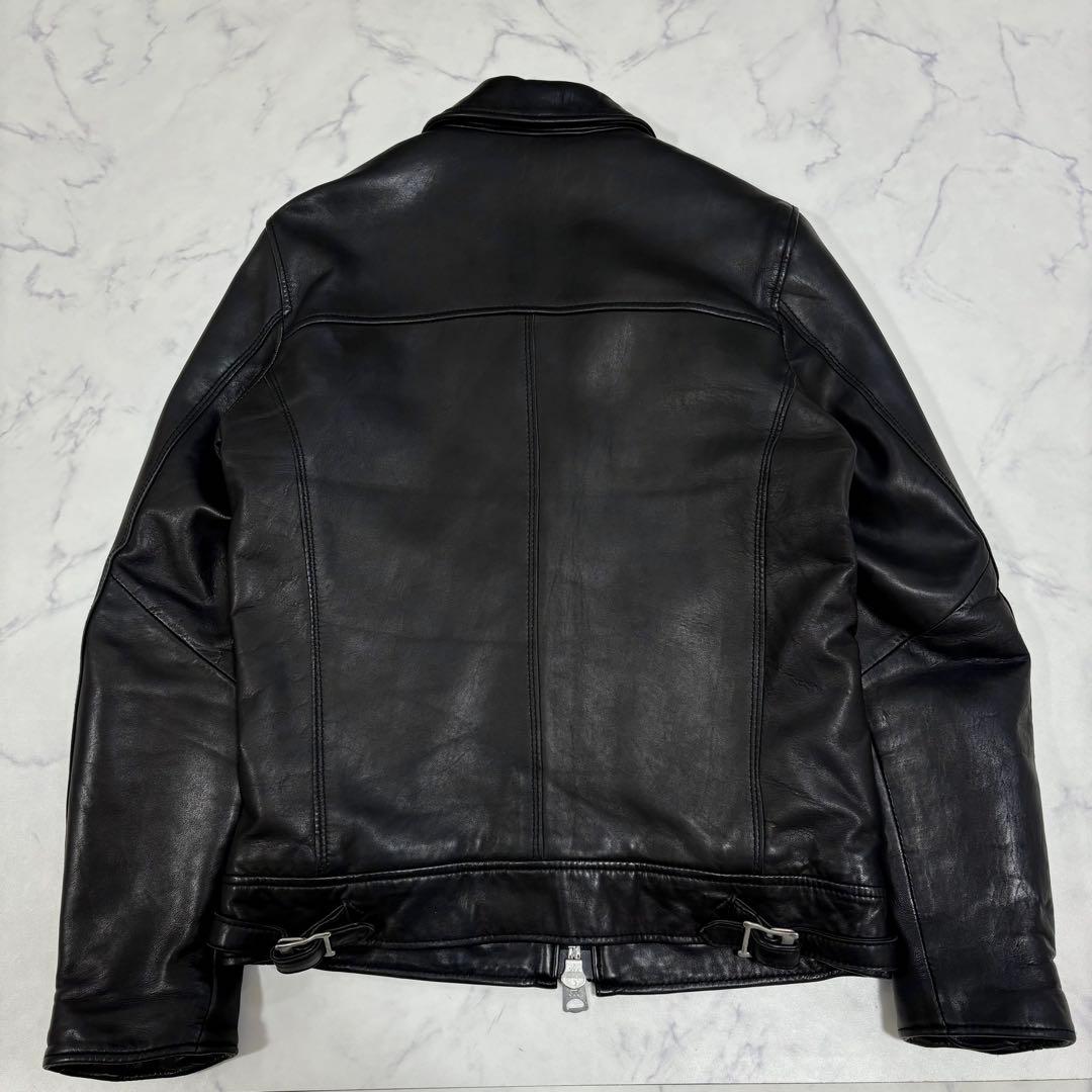 美品 ナノユニバース 羊革 中綿レザー ジャケット Sシングルライダース 黒