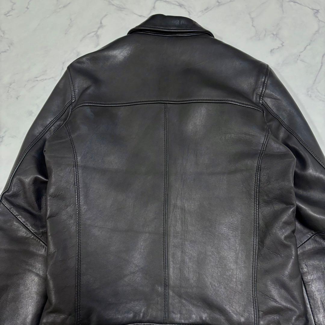 美品 ナノユニバース 羊革 中綿レザー ジャケット Sシングルライダース 黒