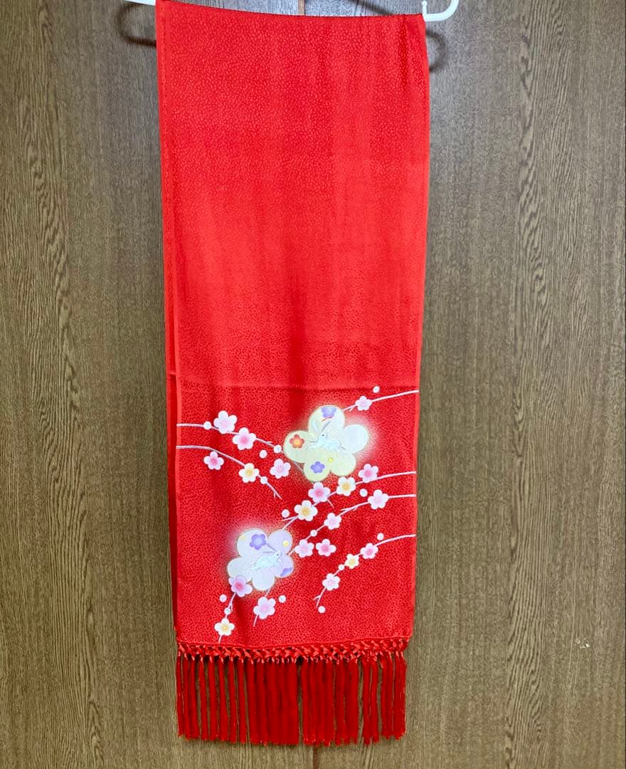 七五三 3歳正絹着物　被布セット　紅一点　花柄