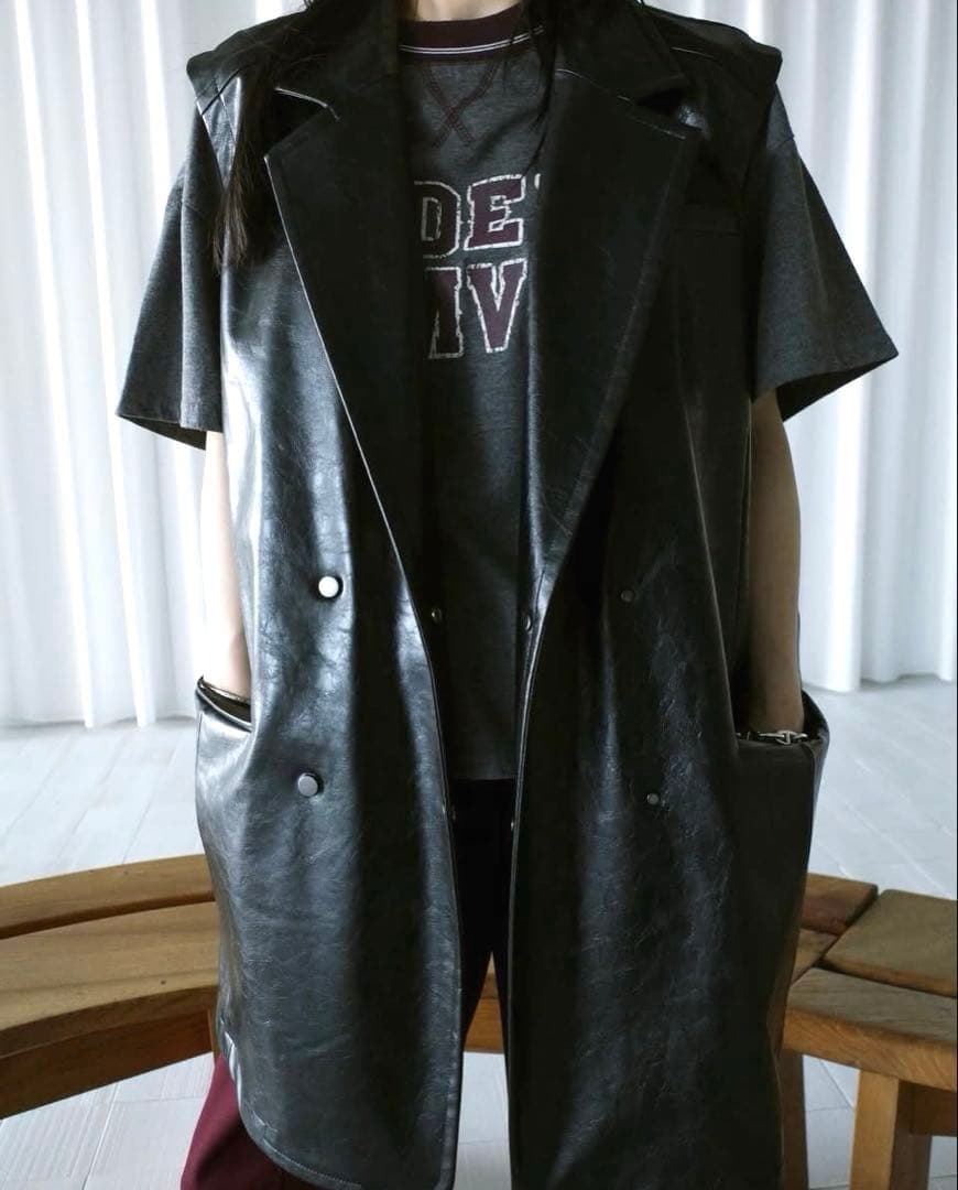 新品 Ameri CRASH FAKE LEATHER N/S JACKET 黒