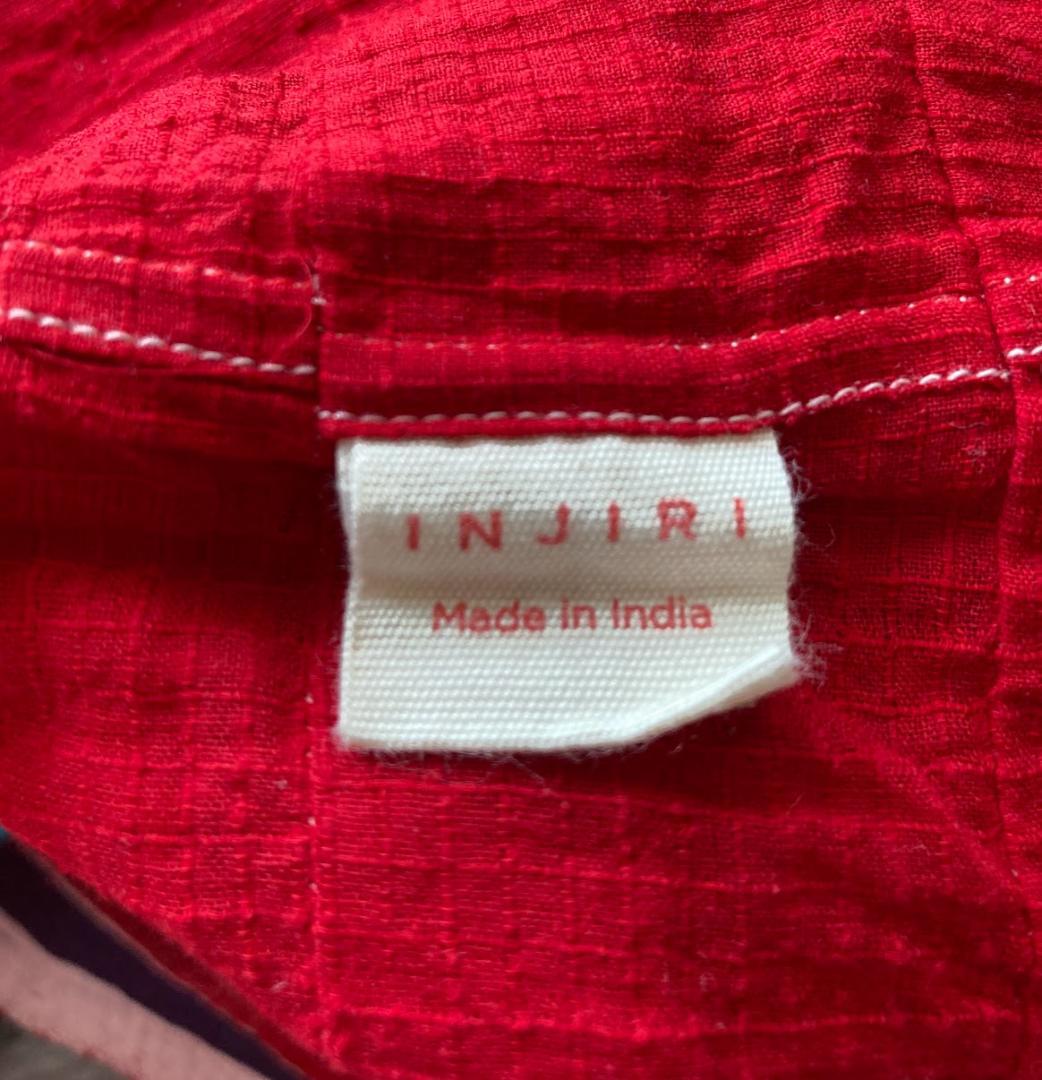 INJIRI カシュクール風赤ワンピL/刺繍/インド綿/手仕事/45rpm/民芸