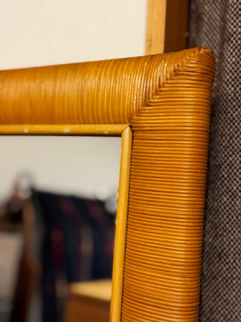 廃盤・希少 【無印良品】 ヴィンテージ ラタンミラー 158×54