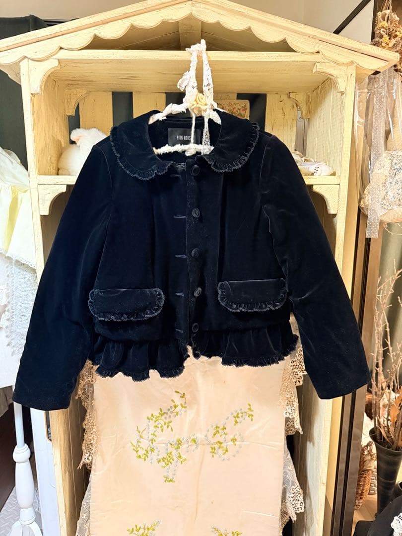 pinkhouse スノーベロアジャケット♡ブラック♡丸襟♡フリル♡リボン