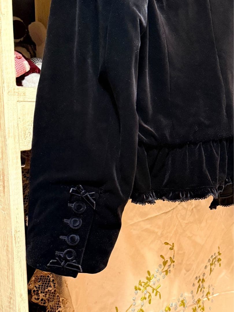 pinkhouse スノーベロアジャケット♡ブラック♡丸襟♡フリル♡リボン