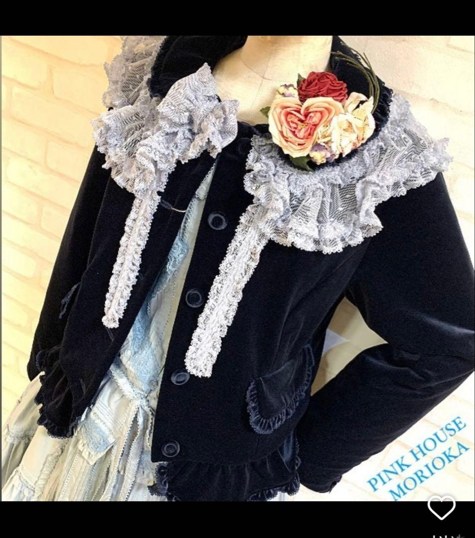 pinkhouse スノーベロアジャケット♡ブラック♡丸襟♡フリル♡リボン