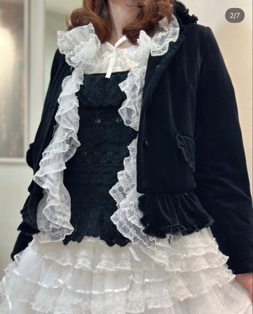 pinkhouse スノーベロアジャケット♡ブラック♡丸襟♡フリル♡リボン