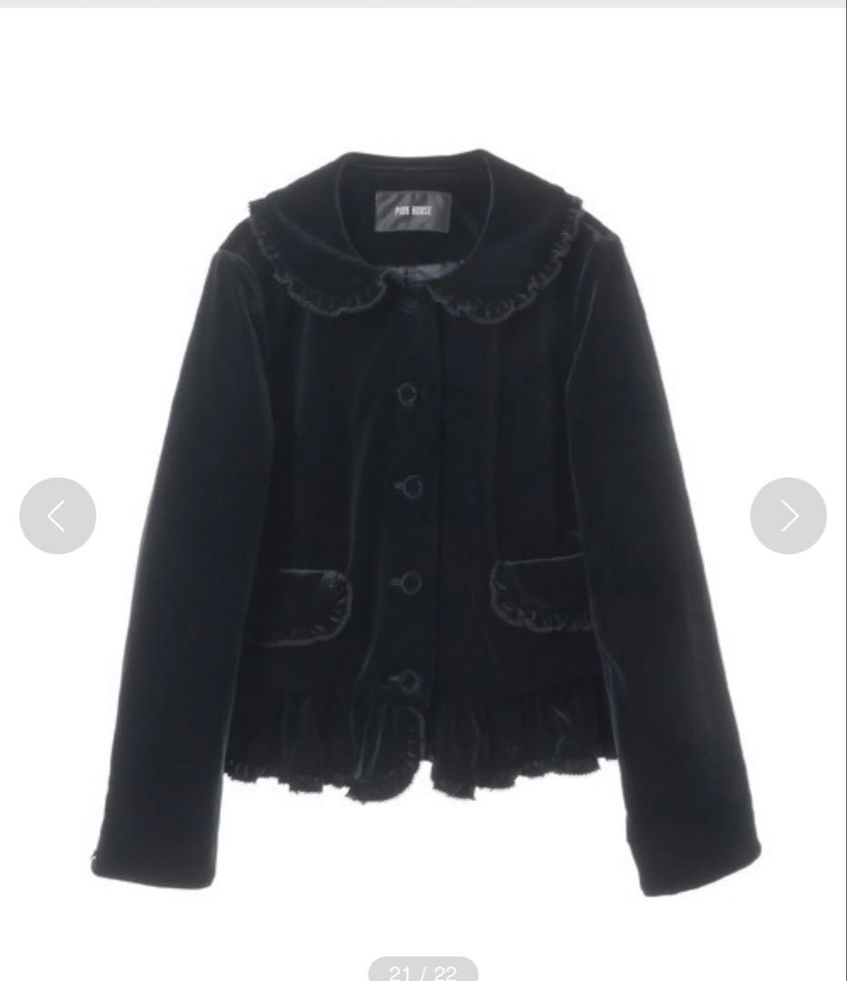 pinkhouse スノーベロアジャケット♡ブラック♡丸襟♡フリル♡リボン